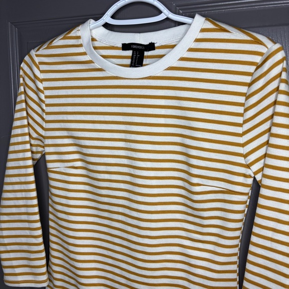 Forever 21 New Long Sleeve Striped Dress Mustard White Size S - Picture 3 of 8
